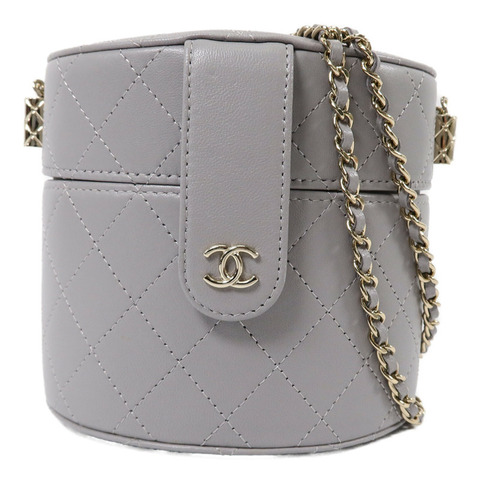 CHANEL 羊皮皮革Round Vanity Case鏈帶肩背袋