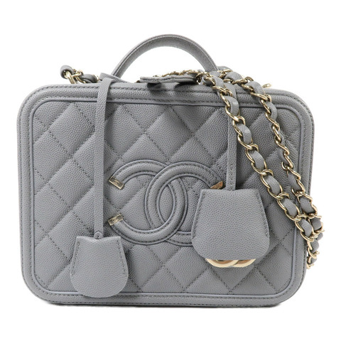 CHANEL 牛皮皮革CC Filigree Vanity Case Medium鏈帶手挽肩背兩用袋