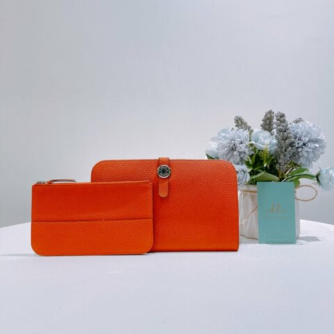 TW4894  Hermes 愛馬仕 絕版長款皮具 愛馬仕橙 附帶小散錢包 Dogon Duo Wallet Togo Orange x PHW #Square O