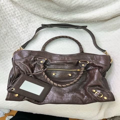Balenciaga 棕色金釦CITY系列機車包（中號）