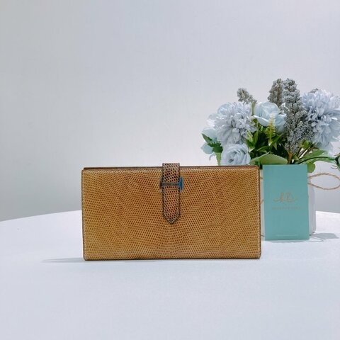 TW4895  Hermes 愛馬仕 蜥蜴皮長款錢包 Bearn Long Wallet Lizard Skin Brown x PHW #Square I