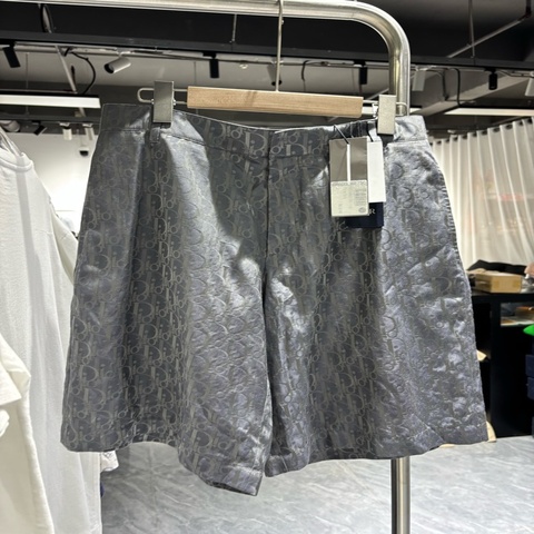 DIOR 迪奧 男士休閒短褲shorts 46碼 滿印印花 直筒 桑蠶絲綿混紡 灰色