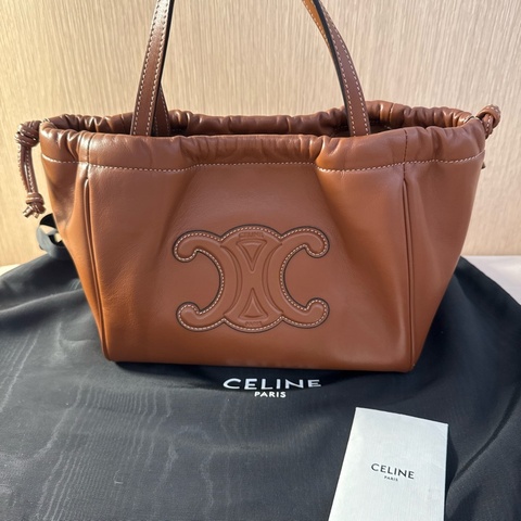 【斷捨離 / 全新閒置】 Celine Cabas Drawstring 凱旋門皮革兩用抽繩包（經典焦糖色）