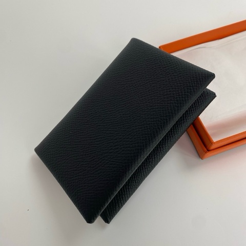 Hermes 99新閒置 黑色Calvi 卡包