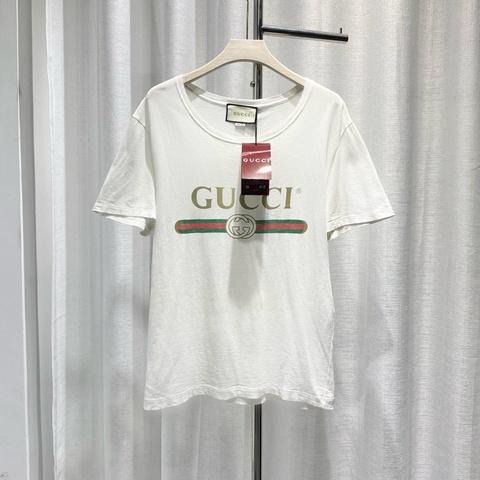 GUCCI古馳 短袖tee T恤 S碼 字母印花Logo 雙G紅綠條紋腰帶 白色