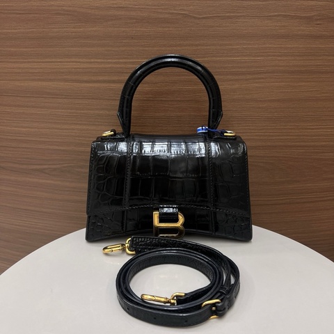Balenciaga巴黎世家｜沙漏鰐魚壓紋xs 手提包斜挎包 黑金