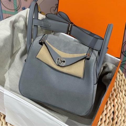 99新 26年5月 G刻 愛馬仕/Hermes 木偶灰mini lindy 麂皮拼swift皮