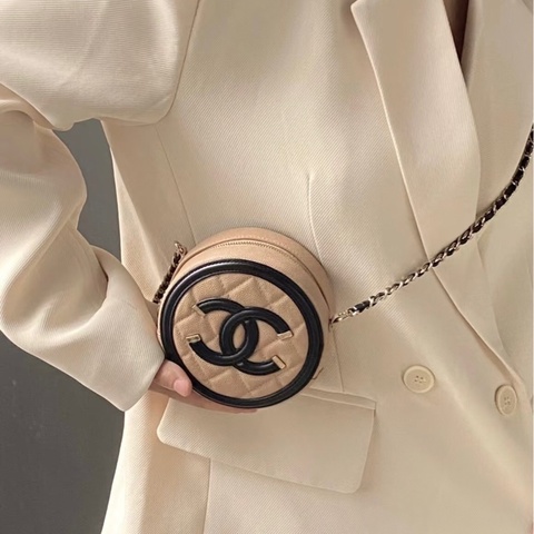 Chanel 香奈兒 荔枝紋 裸粉色mini圓餅 裸包有卡