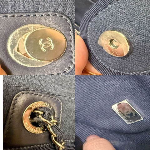 Chanel 深藍黑仿舊小型肩背沙灘包