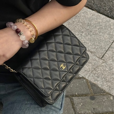 💎Chanel香奈兒｜黑金荔枝皮woc鏈條包｜98新芯片款