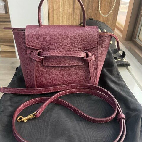 celine pico款桃紫色粒面牛皮手提斜背兩用小鯰魚包