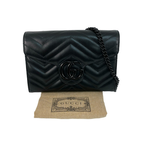 ☆ GUCCI 古馳 Black Calfskin Marmont Chain Crossbody Bag 黑色小牛皮鏈條斜揹袋 474575-267012141