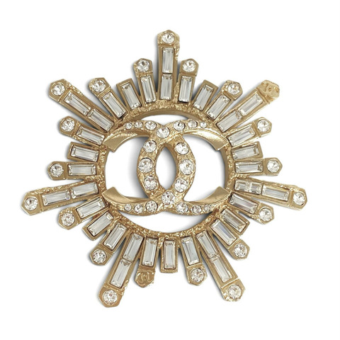 ☆ CHANEL 香奈兒 Gold Metal Rhinestones Fashion Brooch 金色金屬水鑽胸針-267012218