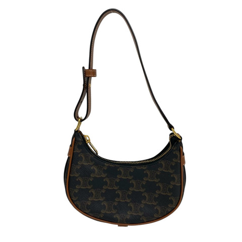 ☆ CELINE 思琳 Black Brown Coated Canvas Ava Triomphe Shoulder Bag 黑色啡色塗層帆布肩背包-267012412
