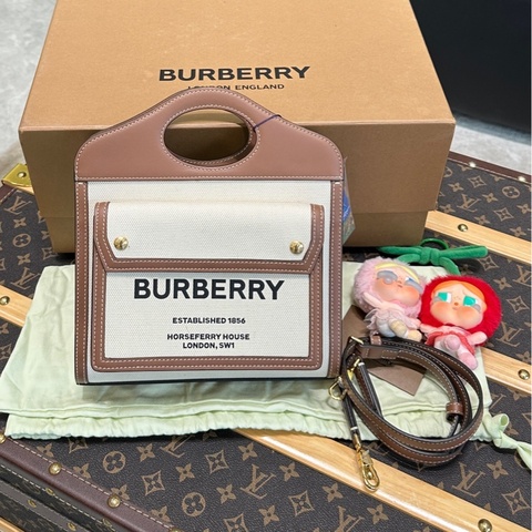 BURBERRY巴寶莉雙色帆布拼皮Pocket小號口袋包郵差包