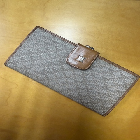 Celine中古米色老花長夾 | Celine Beige Macadam Long Wallet
