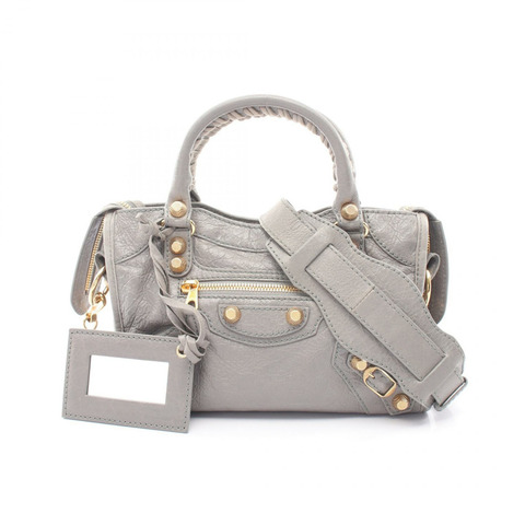 BALENCIAGA Giant Mini City 單肩斜背包 309544 皮革 灰色 二手