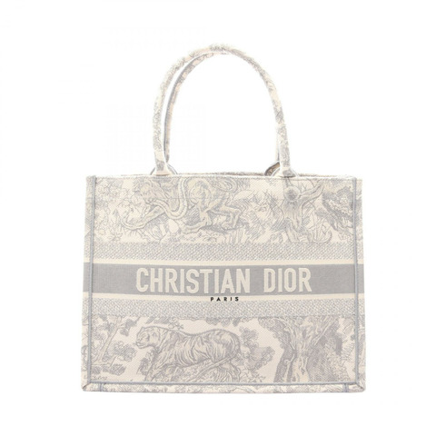 Christian Dior BOOK 中號 Toile de Jouy 帆布手袋 灰色 白色 二手 女士