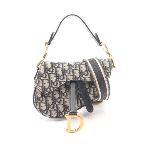 Christian Dior 馬鞍包 Mini Oblique 提花 2WAY 手提包帆布海軍藍米色