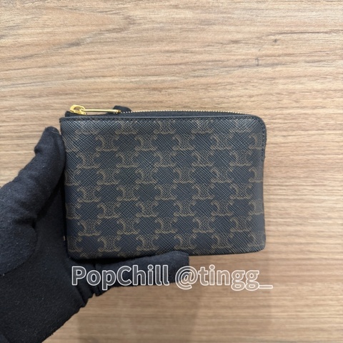 Celine 咖PVC Triomphe Canvas金釦鑰匙零錢包10C662BTA.38NO
