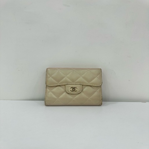 Chanel 香奈兒CF短三折錢包 米色 羊皮 31開經典菱格紋 原始成色 有使用痕跡