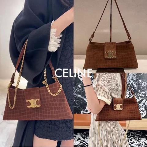 🤎 CELINE WILTERN 鱷魚壓紋梯形肩背包 🤎