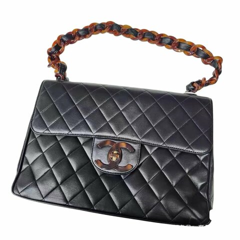 CHANEL 玳瑁菱格紋貝嫂雙C扣肩背包