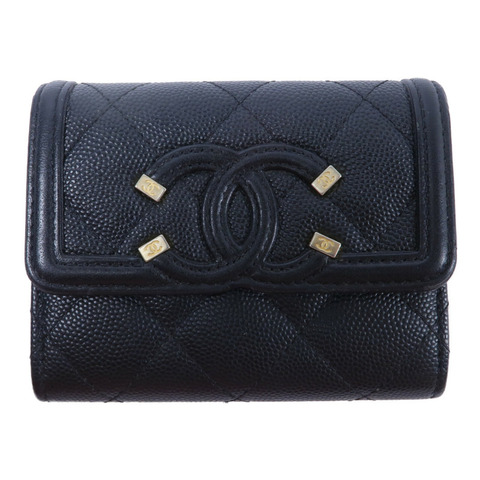 CHANEL 牛皮皮革Filigree Vanity CC Wallet零錢包