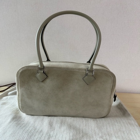 愛馬仕 HERMES MINI PLUME 麂皮拚swift 淡棕色 A刻