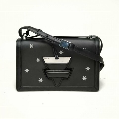 LOEWE Barcelona巴賽隆納中號黑色牛皮銀扣星星肩背包
