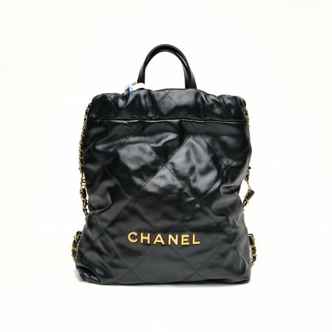 CHANEL 22Bag帶手柄雙肩包小號黑色牛皮晶片金扣肩背包