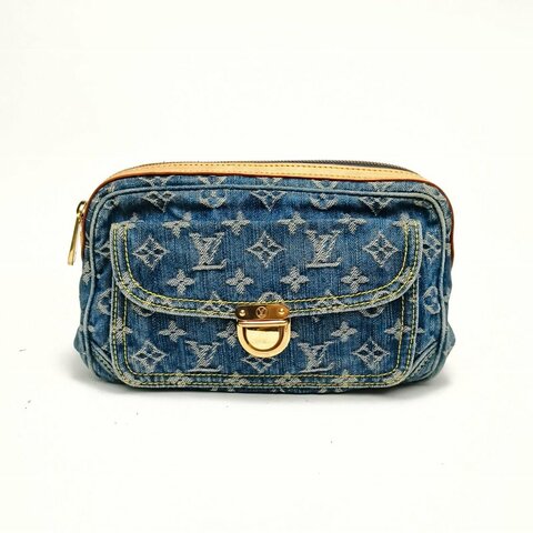LOUIS VUITTON 中古丹寧牛仔腰包楊冪同款牛仔藍肩背包