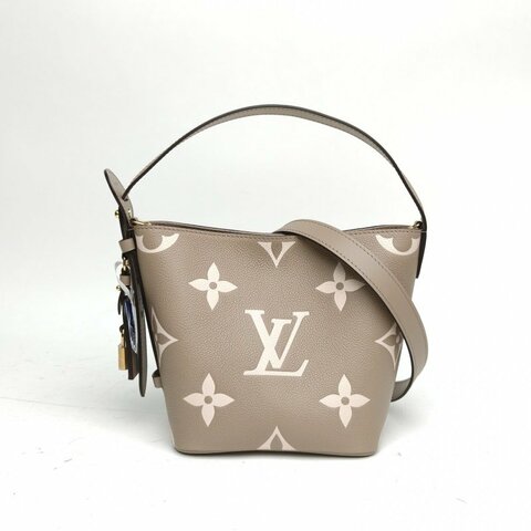 LOUIS VUITTON ALLINBB老花壓紋大象灰牛皮金扣晶片肩背包