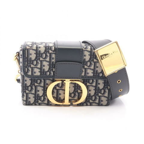 Christian Dior 30 MONTAIGNE Box Oblique 肩背包，帆布皮革，海軍藍，二手