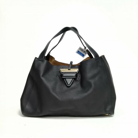 LOEWE 黑色牛皮葉子扣單肩托特包肩背包