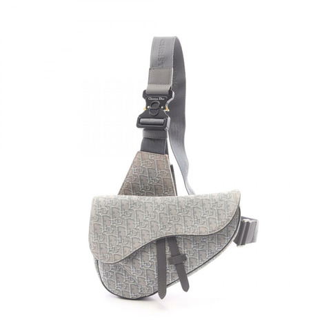 Christian Dior SADDLE Oblique 腰包帆布皮革灰二手女款