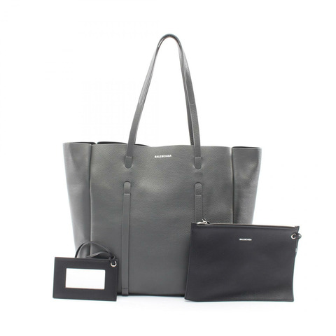 BALENCIAGA Everyday Tote S 單肩包，附小袋，貨號 475199，灰色皮革，二手