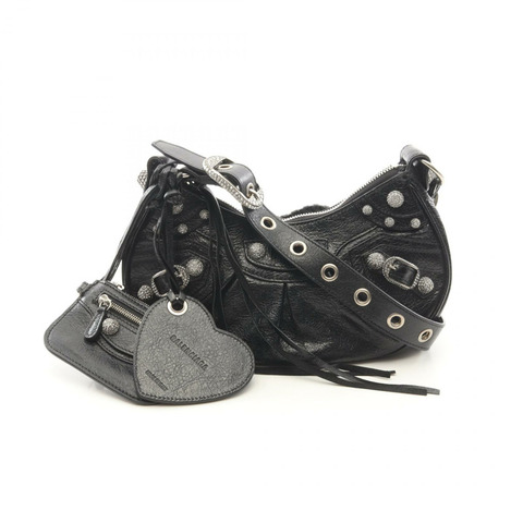 巴黎世家 (BALENCIAGA) LE CAGOLE XS 水鑽肩斜背包 671309 皮革 BK 二手