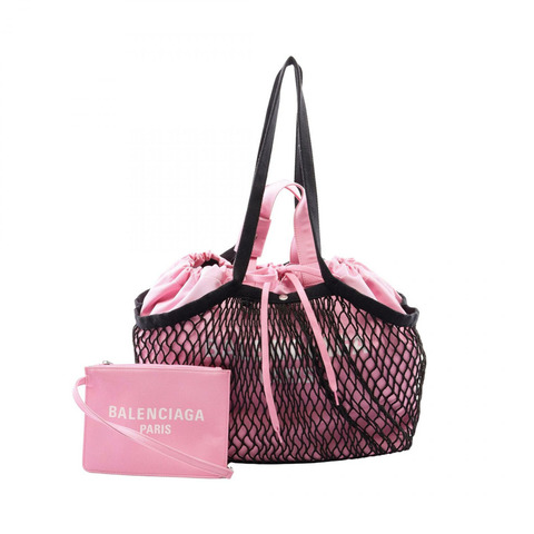 BALENCIAGA 24/7 中型網眼單肩托特包 791809 帆布 粉紅色 黑色 二手