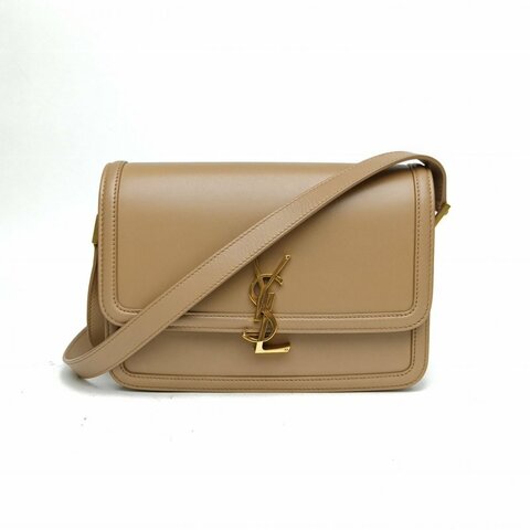 SAINT LAURENT SolferinoBox中號奶茶色牛皮金扣肩背包