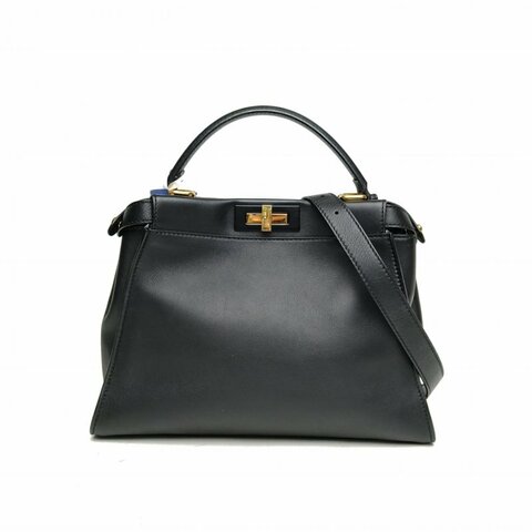 FENDI PEEKABOOREGULAR中號黑色牛皮金扣肩背包