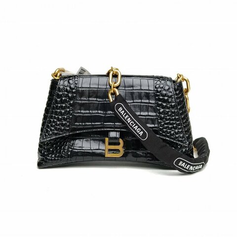 BALENCIAGA Downtown小號30黑色牛皮肩背包