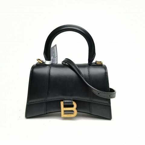 BALENCIAGA Hourglass沙漏XS碼光面黑色牛皮肩背包