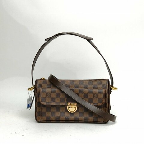 LOUIS VUITTON 中古賓士單肩包棕色棋盤格金扣2007肩背包