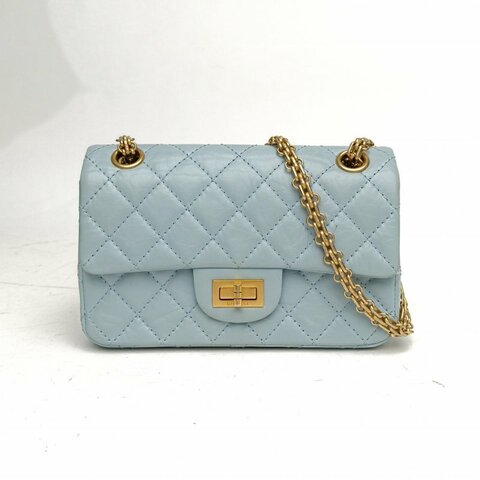 CHANEL 2.55口蓋包迷你藍色牛皮晶片金扣肩背包