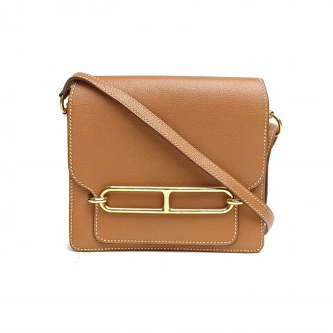 HERMES Roulis豬鼻子19金棕色EC皮D刻金扣肩背包
