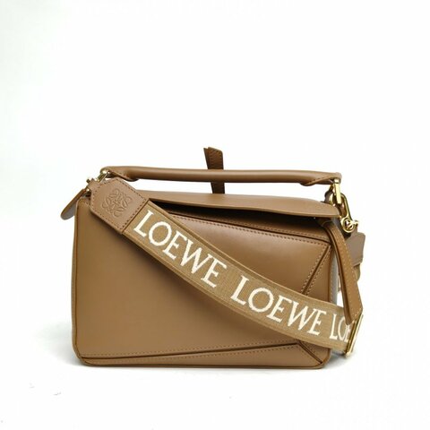LOEWE Puzzle幾何包小號字母肩帶棕色牛皮肩背包