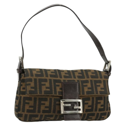 FENDI Zucca帆布Mamma Baguette單肩包 黑色棕色 正品 181715V