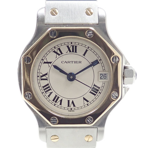卡地亞 Santos Octagon SM 女士石英腕錶，不鏽鋼及 18K 黃金材質，型號 W2001683/187903，電池驅動