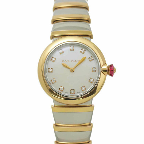 寶格麗 (Bulgari) Lucea Combi LUP28SG 女士腕錶，12 鑽白色錶殼，18K 玫瑰金石英錶